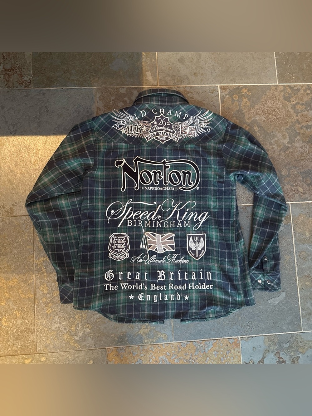 Norton motorcycles Speed King flannel shirt with white and silver graphic Med